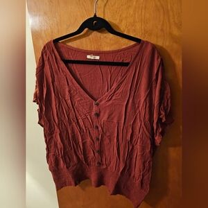 Maurices V-Neck Button-Up Blouse - Burgundy